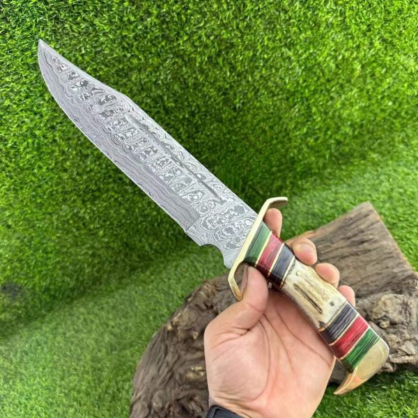 Beautiful Antler Handle Damascus Knife TR65