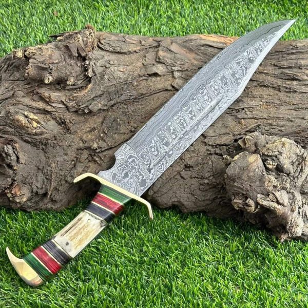 Beautiful Antler Handle Damascus Knife TR65