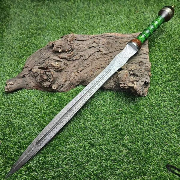 G1 Hand Forged Damascus Steel Sword with Green Wood Handle