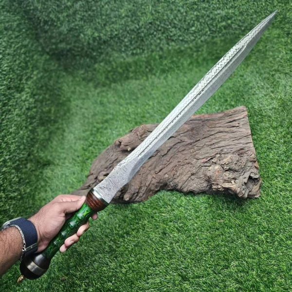 G1 Hand Forged Damascus Steel Sword with Green Wood Handle