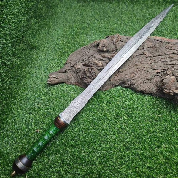 G1 Hand Forged Damascus Steel Sword with Green Wood Handle