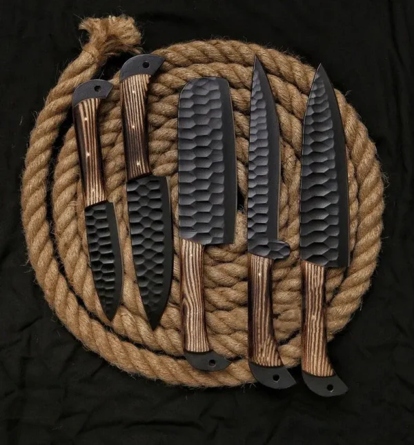 Hand Forged Carbon Steel Five Chef's Knives Set