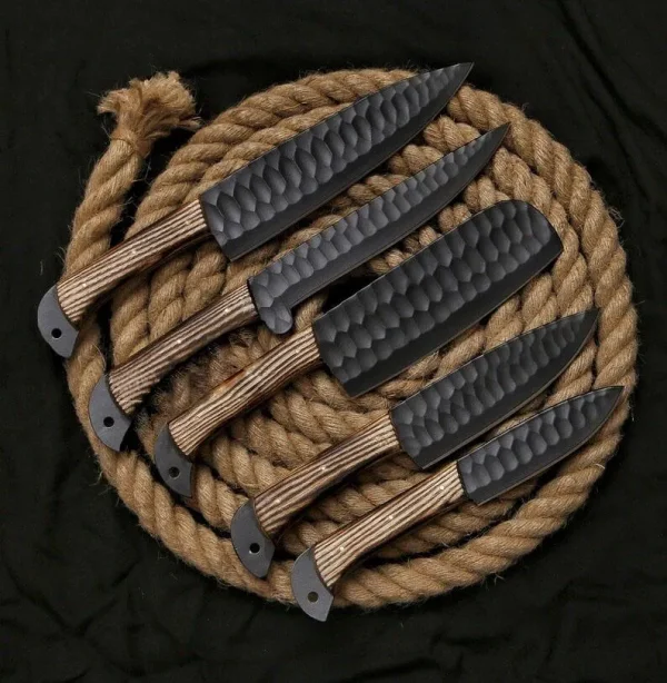 Hand Forged Carbon Steel Five Chef's Knives Set