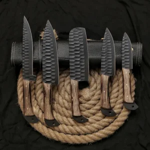 Hand Forged Carbon Steel Five Chef's Knives Set