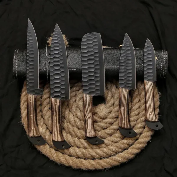 Hand Forged Carbon Steel Five Chef's Knives Set