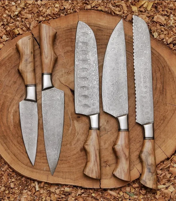 5PCS CUSTOM HANDMADE DAMASCUS STEEL CHEF SET