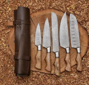 5PCS CUSTOM HANDMADE DAMASCUS STEEL CHEF SET