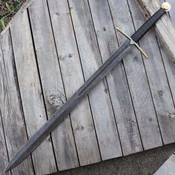 Custom Handmade Damascus Sword with Leather Sheath
