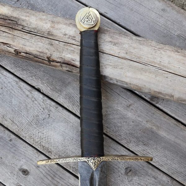 Custom Handmade Damascus Sword with Leather Sheath