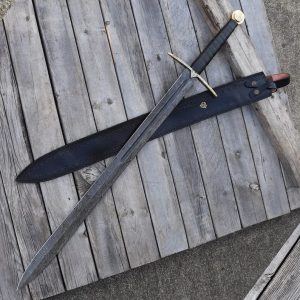 Custom Handmade Damascus Sword with Leather Sheath