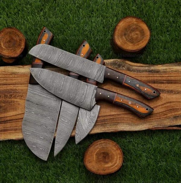 5PCS Damascus Steel Chef set with Brown&Black Handle