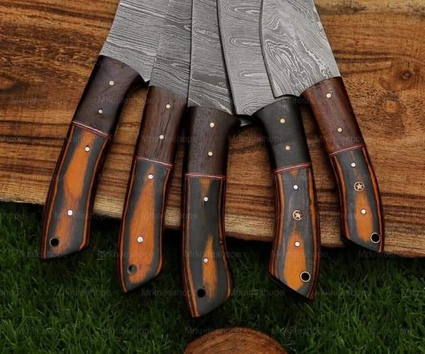 5PCS Damascus Steel Chef set with Brown&Black Handle