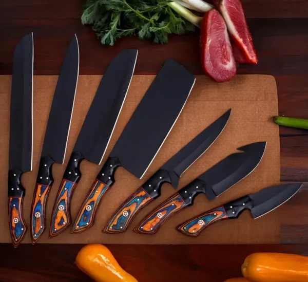 7Pcs Chef Knives Set with Multi Color Handle