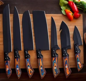 7Pcs Chef Knives Set with Multi Color Handle