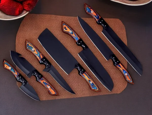 7Pcs Chef Knives Set with Multi Color Handle