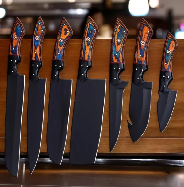 7Pcs Chef Knives Set with Multi Color Handle