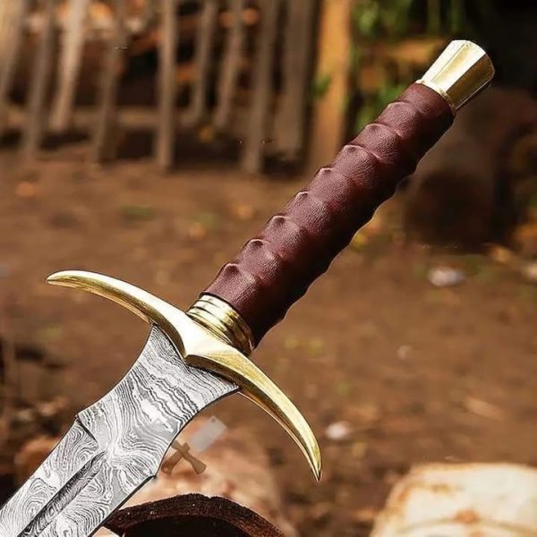 DAMASCUS SWORD WITH LEATHER HANDLE