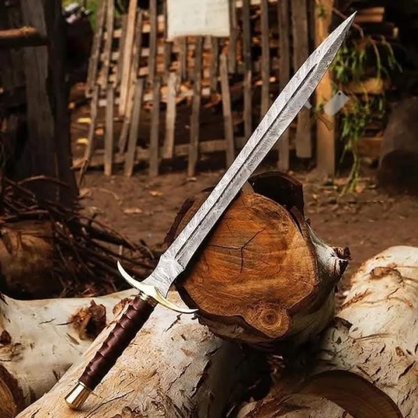 DAMASCUS SWORD WITH LEATHER HANDLE