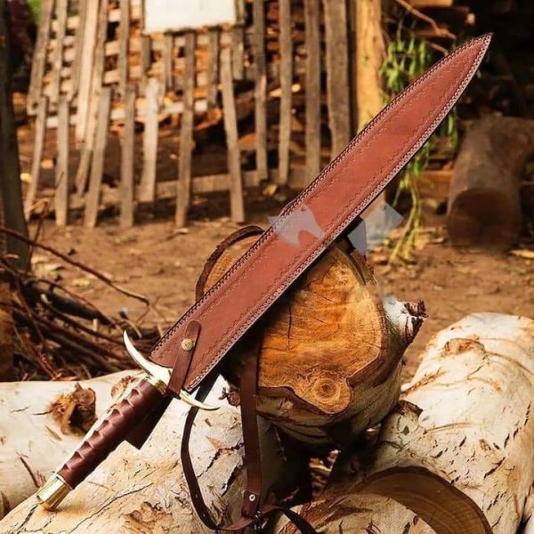 DAMASCUS SWORD WITH LEATHER HANDLE