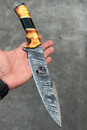 Handmade Damascus Steel Hunting Knife | Custom Full Tang Knife with Bone & Wood Handle